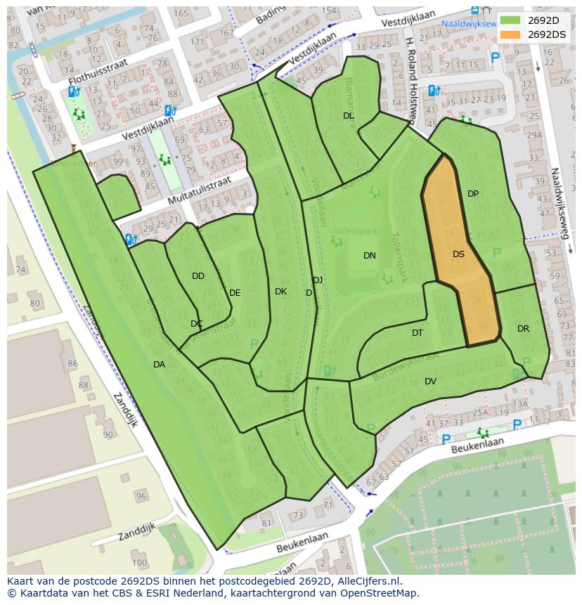 Afbeelding van het postcodegebied 2692 DS op de kaart.