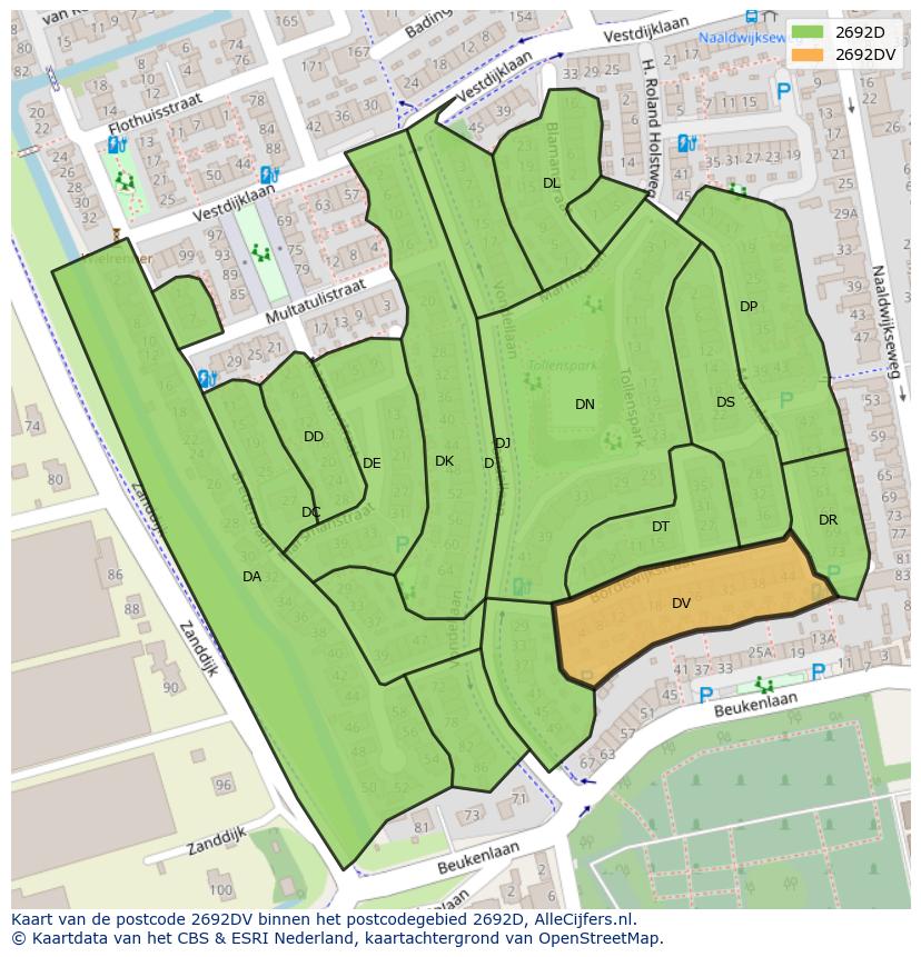 Afbeelding van het postcodegebied 2692 DV op de kaart.