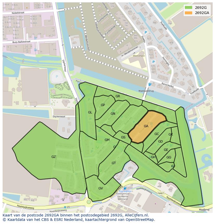 Afbeelding van het postcodegebied 2692 GA op de kaart.