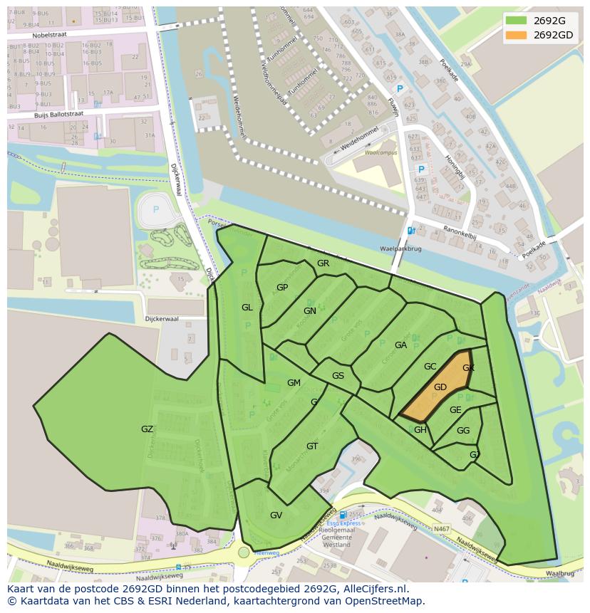 Afbeelding van het postcodegebied 2692 GD op de kaart.