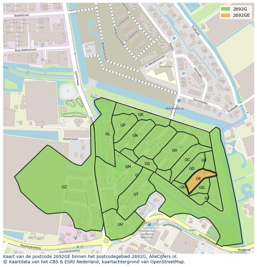 Afbeelding van het postcodegebied 2692 GE op de kaart.