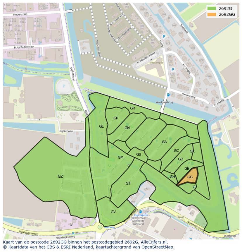 Afbeelding van het postcodegebied 2692 GG op de kaart.