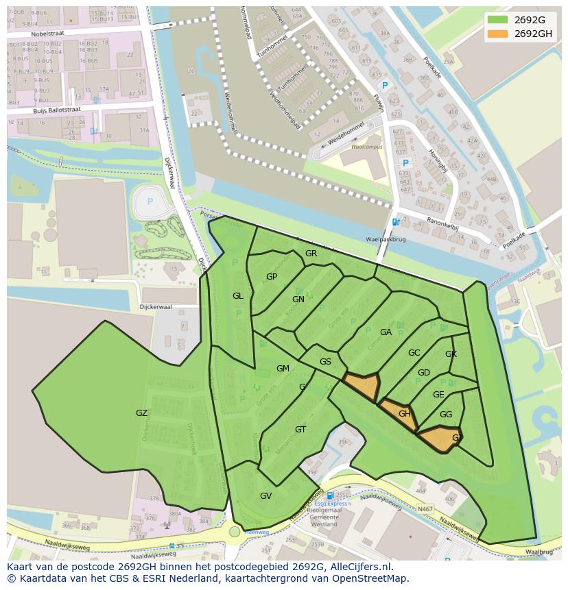 Afbeelding van het postcodegebied 2692 GH op de kaart.