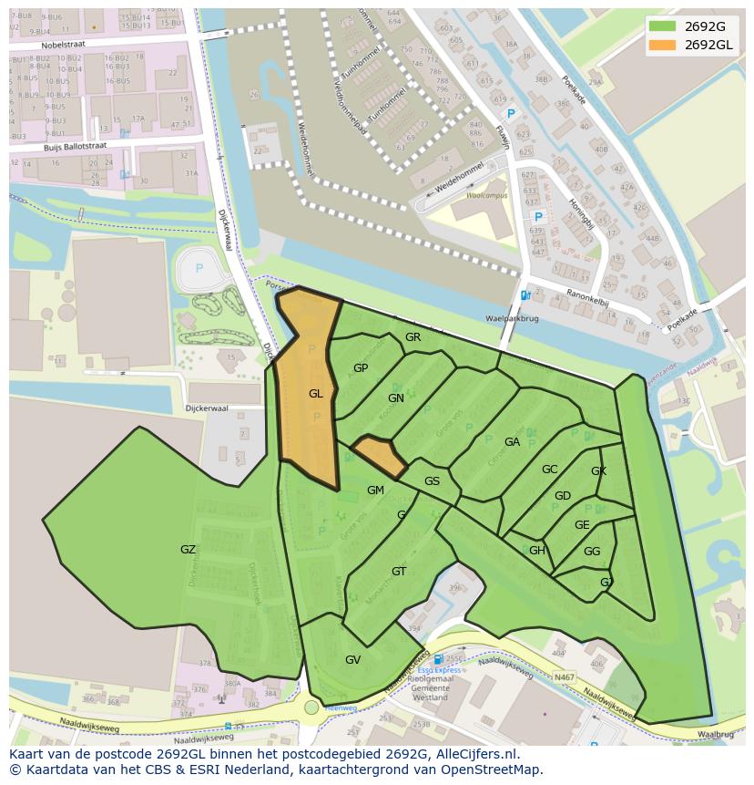 Afbeelding van het postcodegebied 2692 GL op de kaart.