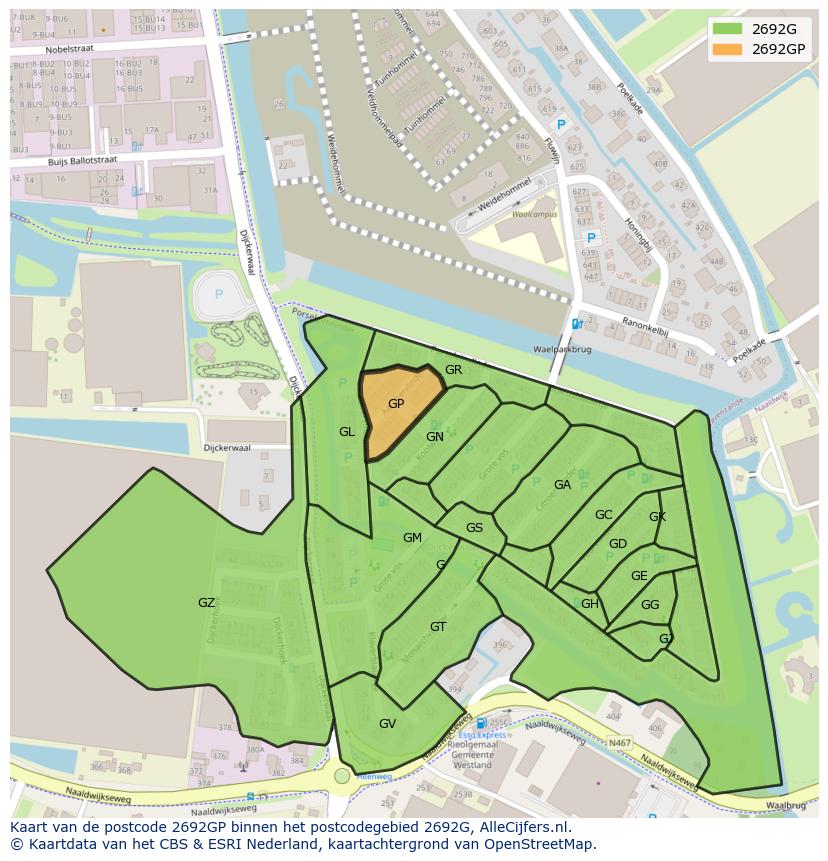 Afbeelding van het postcodegebied 2692 GP op de kaart.