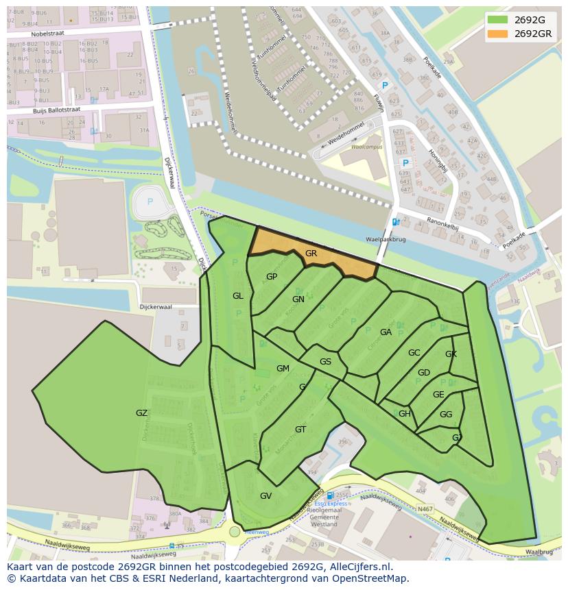 Afbeelding van het postcodegebied 2692 GR op de kaart.
