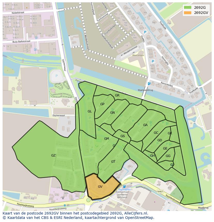 Afbeelding van het postcodegebied 2692 GV op de kaart.