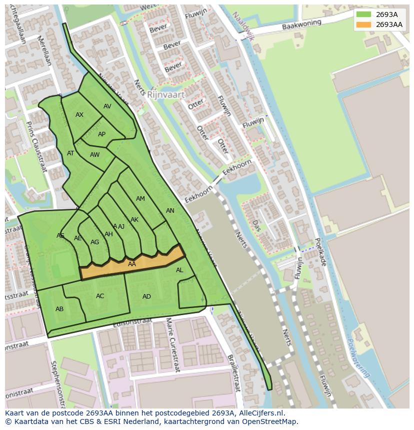 Afbeelding van het postcodegebied 2693 AA op de kaart.
