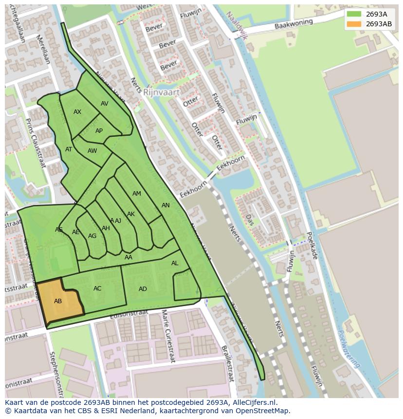 Afbeelding van het postcodegebied 2693 AB op de kaart.
