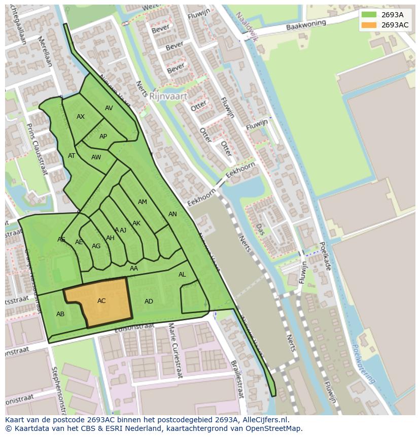 Afbeelding van het postcodegebied 2693 AC op de kaart.