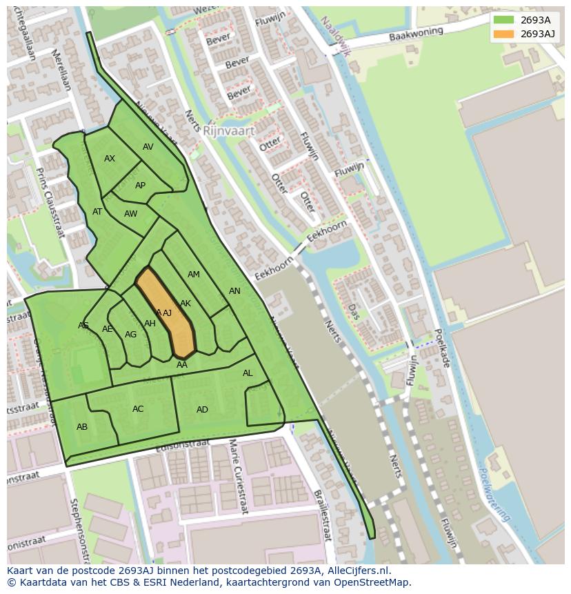 Afbeelding van het postcodegebied 2693 AJ op de kaart.
