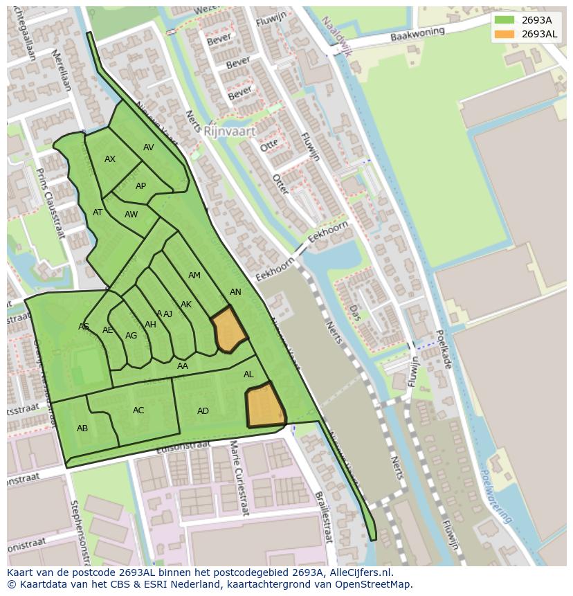 Afbeelding van het postcodegebied 2693 AL op de kaart.