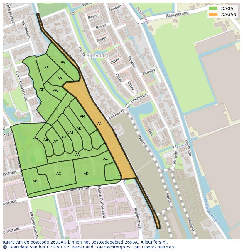Afbeelding van het postcodegebied 2693 AN op de kaart.