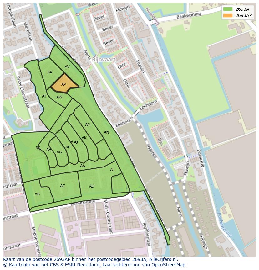 Afbeelding van het postcodegebied 2693 AP op de kaart.