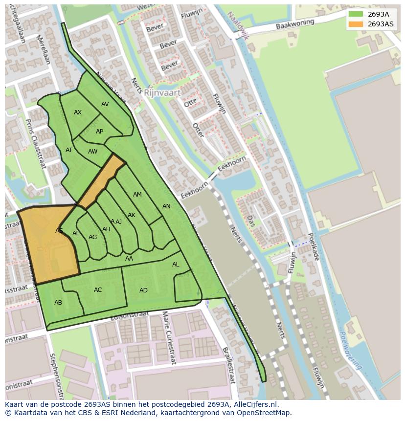 Afbeelding van het postcodegebied 2693 AS op de kaart.