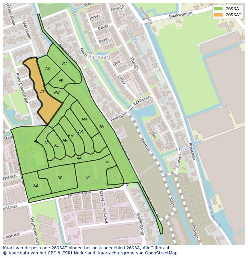 Afbeelding van het postcodegebied 2693 AT op de kaart.