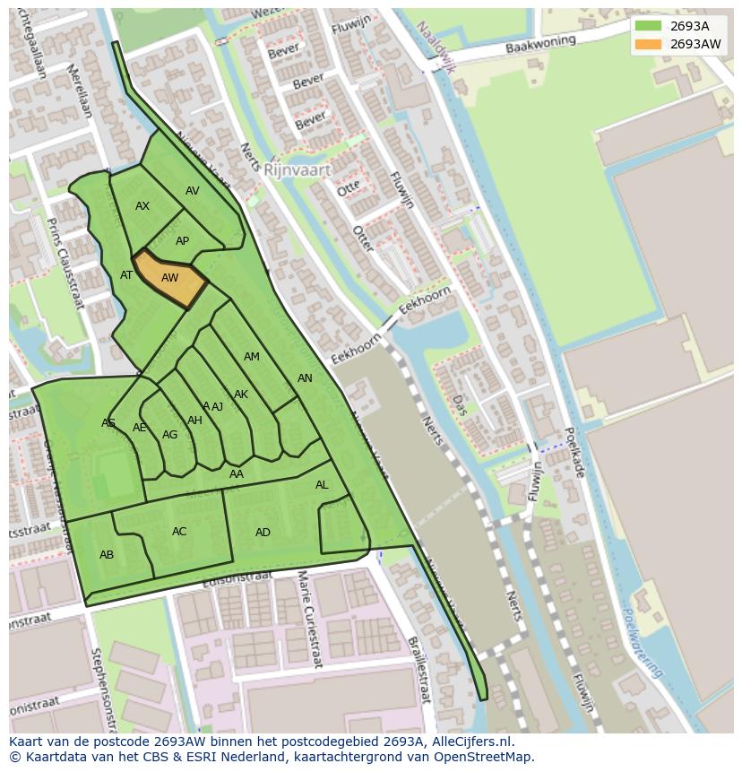 Afbeelding van het postcodegebied 2693 AW op de kaart.