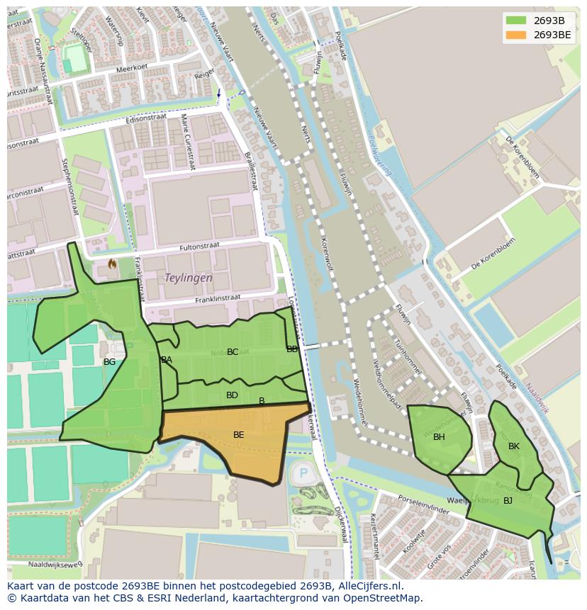 Afbeelding van het postcodegebied 2693 BE op de kaart.