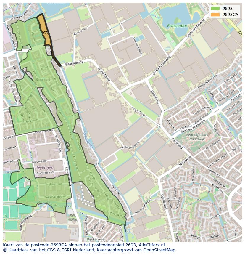 Afbeelding van het postcodegebied 2693 CA op de kaart.