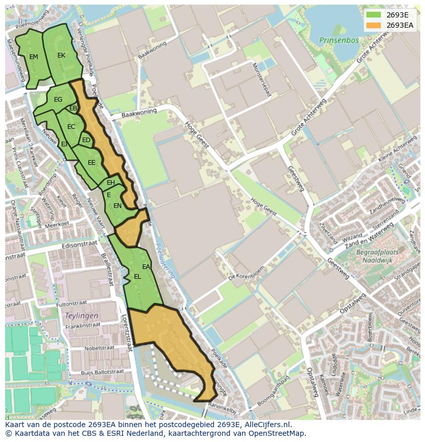 Afbeelding van het postcodegebied 2693 EA op de kaart.