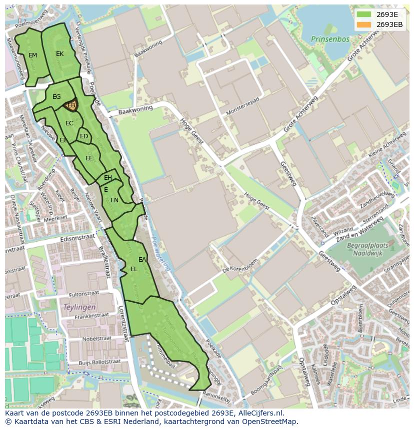 Afbeelding van het postcodegebied 2693 EB op de kaart.