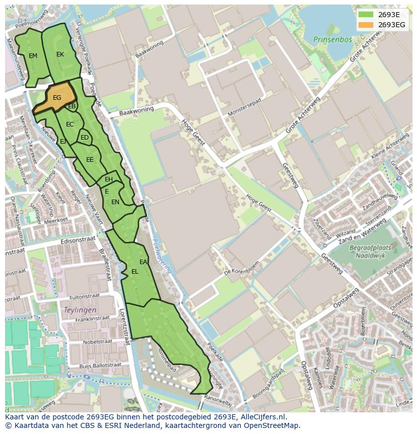 Afbeelding van het postcodegebied 2693 EG op de kaart.