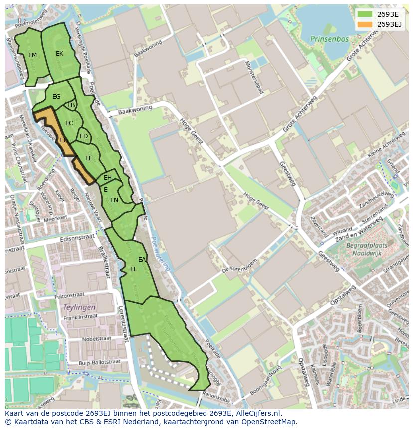 Afbeelding van het postcodegebied 2693 EJ op de kaart.