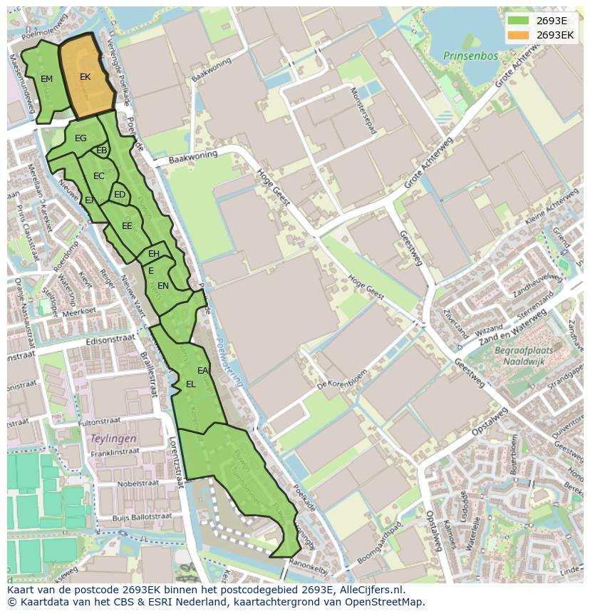Afbeelding van het postcodegebied 2693 EK op de kaart.