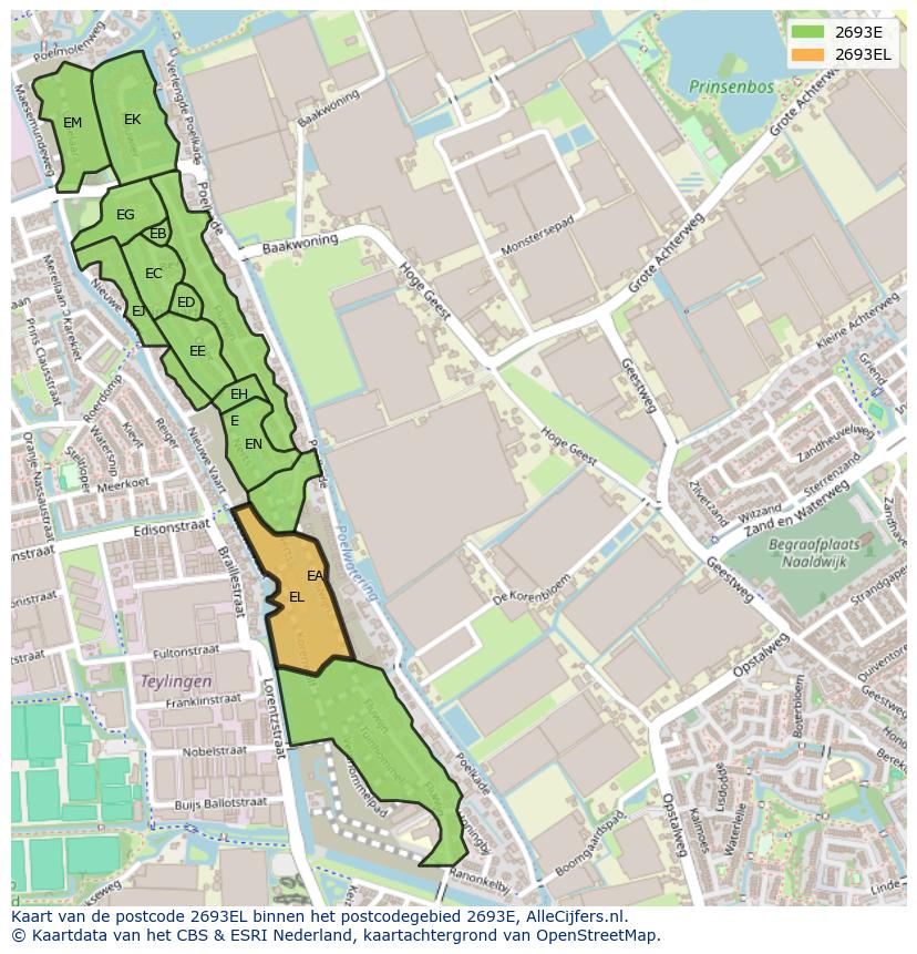 Afbeelding van het postcodegebied 2693 EL op de kaart.