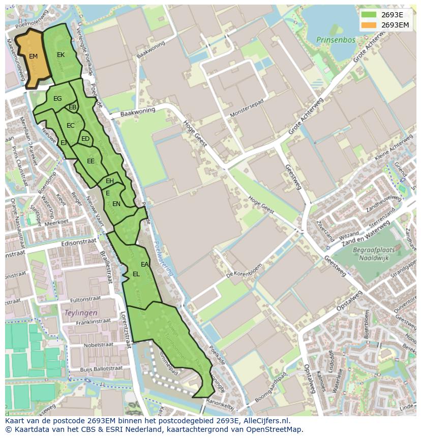 Afbeelding van het postcodegebied 2693 EM op de kaart.
