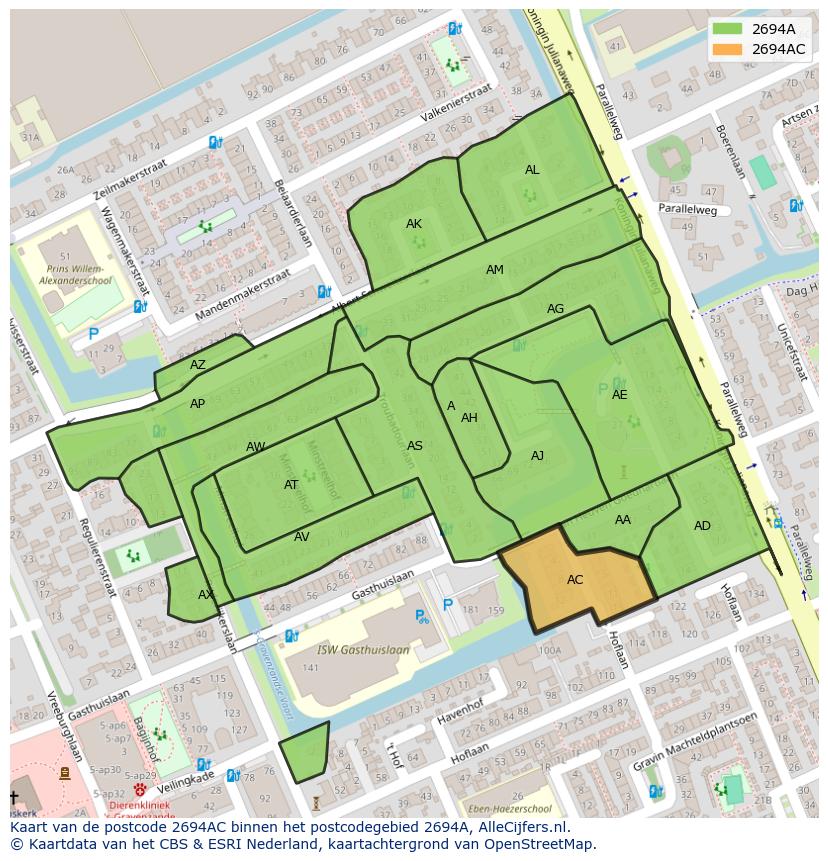 Afbeelding van het postcodegebied 2694 AC op de kaart.