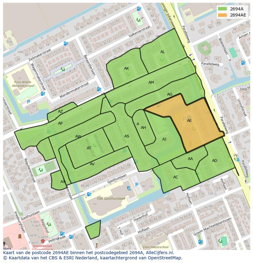 Afbeelding van het postcodegebied 2694 AE op de kaart.