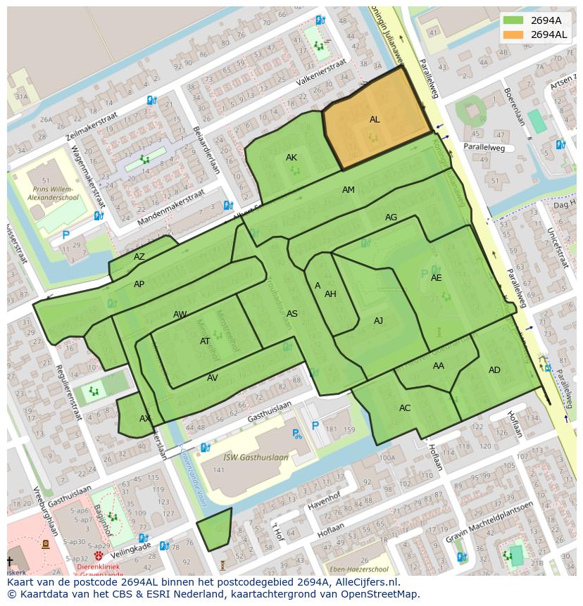 Afbeelding van het postcodegebied 2694 AL op de kaart.