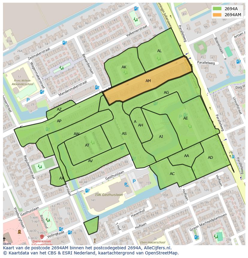 Afbeelding van het postcodegebied 2694 AM op de kaart.