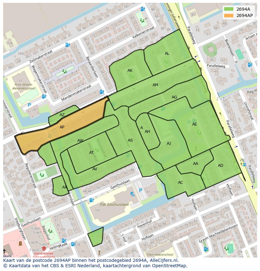 Afbeelding van het postcodegebied 2694 AP op de kaart.