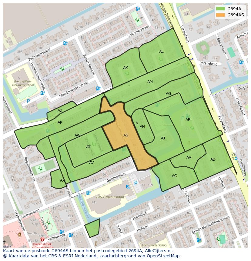 Afbeelding van het postcodegebied 2694 AS op de kaart.