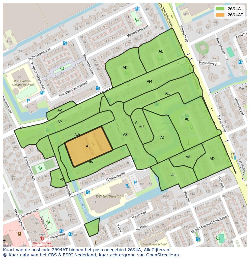 Afbeelding van het postcodegebied 2694 AT op de kaart.