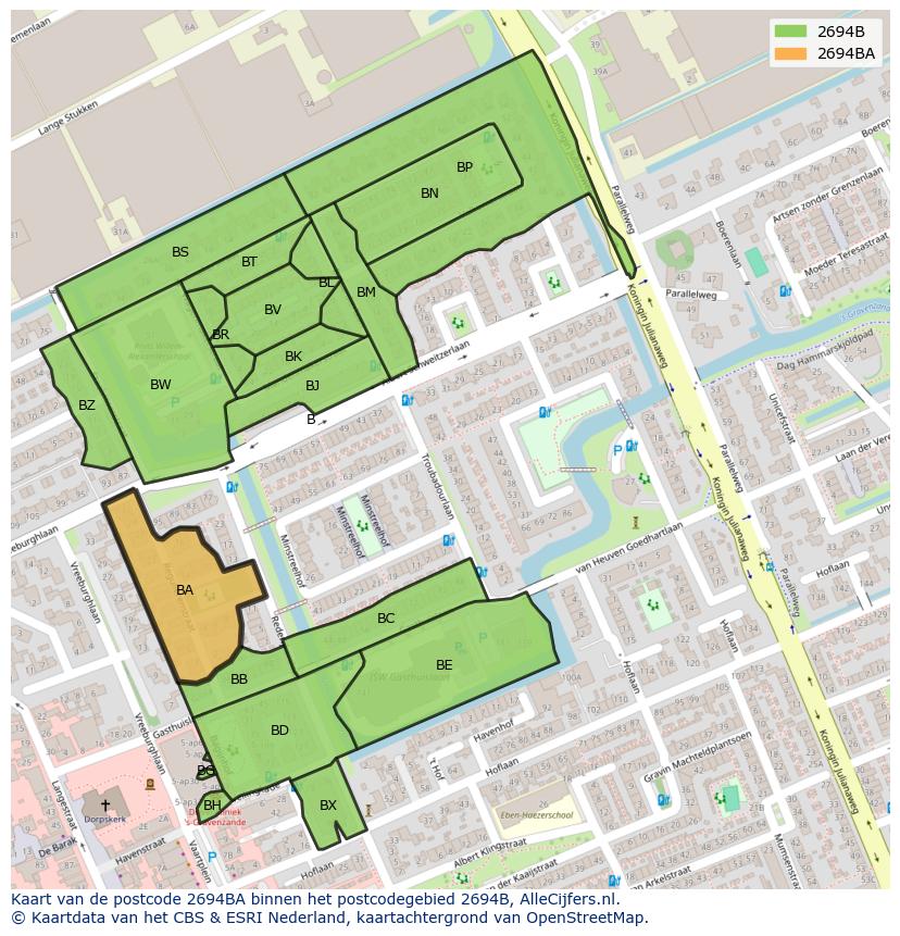 Afbeelding van het postcodegebied 2694 BA op de kaart.