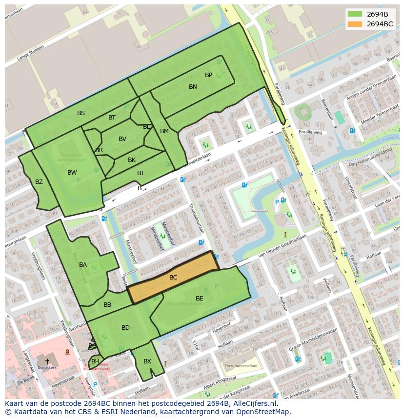 Afbeelding van het postcodegebied 2694 BC op de kaart.