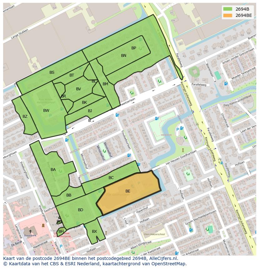 Afbeelding van het postcodegebied 2694 BE op de kaart.