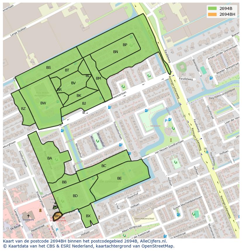 Afbeelding van het postcodegebied 2694 BH op de kaart.