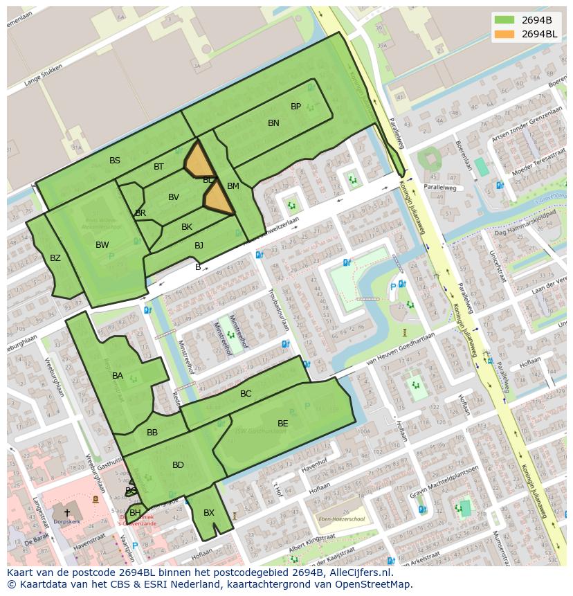 Afbeelding van het postcodegebied 2694 BL op de kaart.