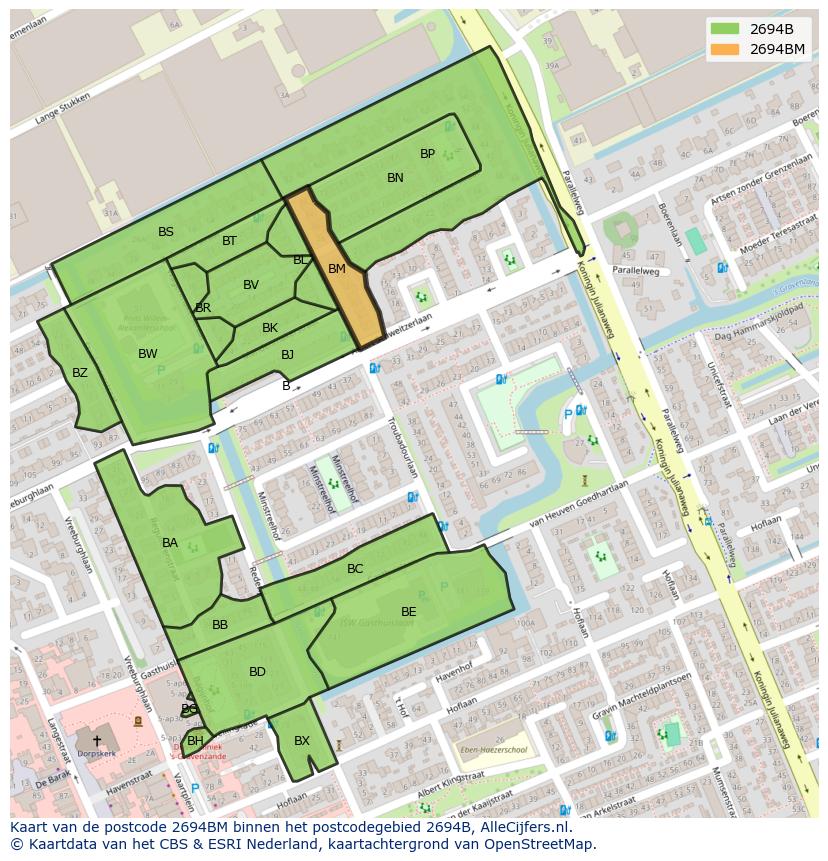 Afbeelding van het postcodegebied 2694 BM op de kaart.