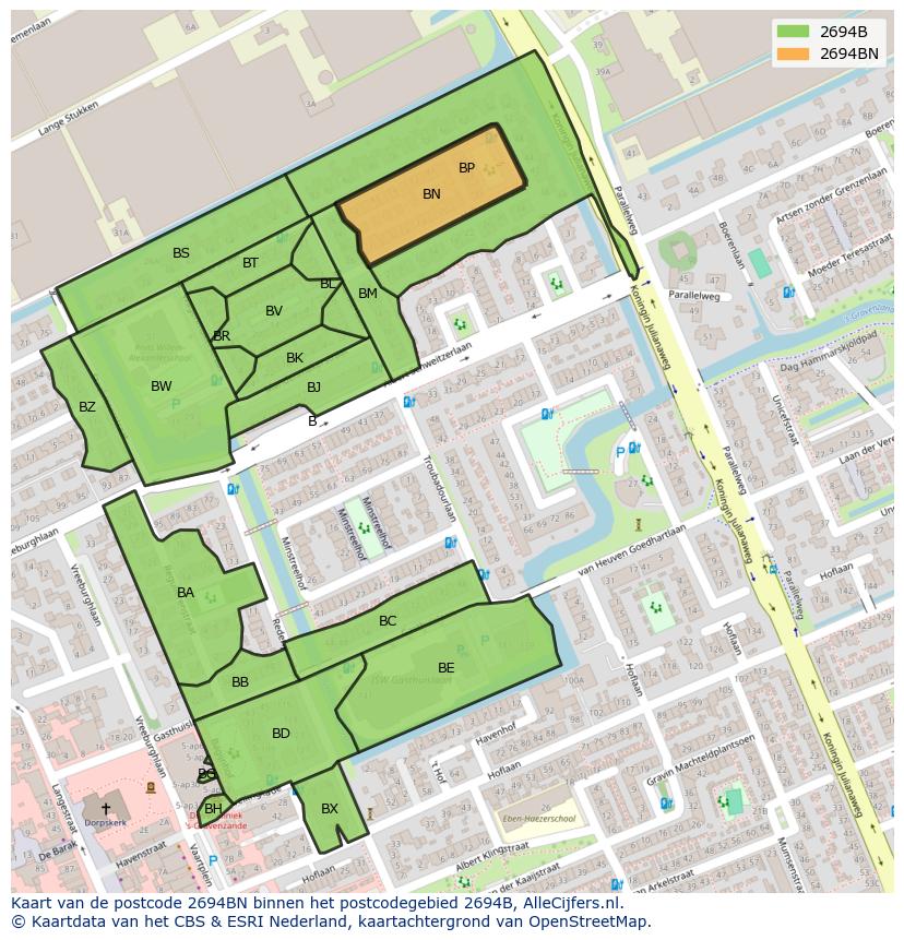 Afbeelding van het postcodegebied 2694 BN op de kaart.
