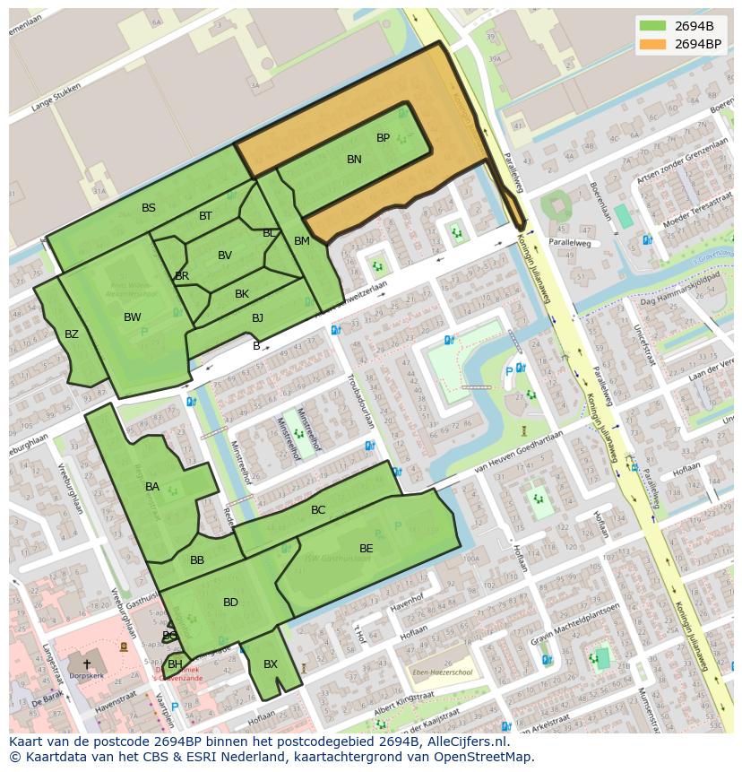 Afbeelding van het postcodegebied 2694 BP op de kaart.
