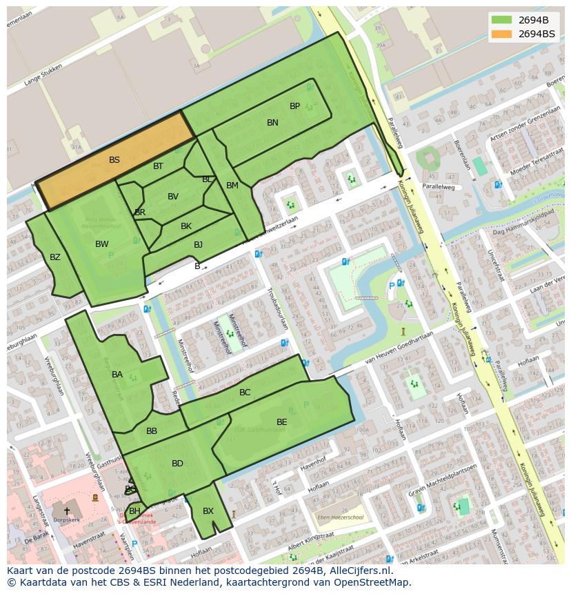 Afbeelding van het postcodegebied 2694 BS op de kaart.
