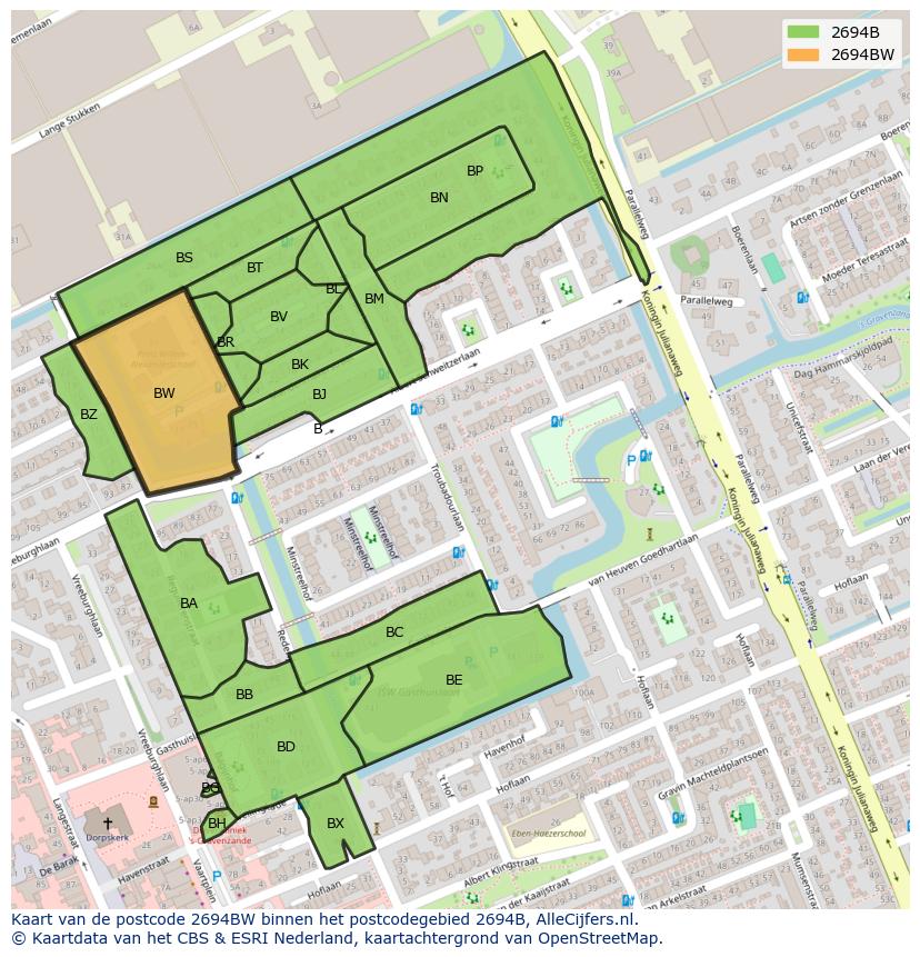Afbeelding van het postcodegebied 2694 BW op de kaart.