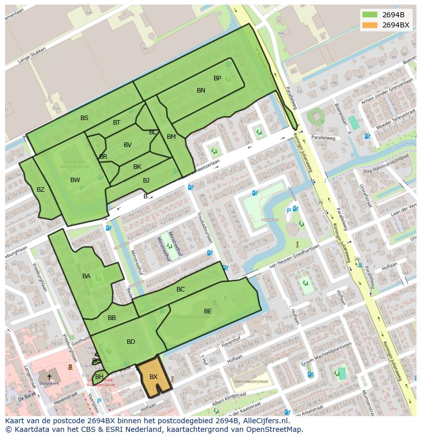 Afbeelding van het postcodegebied 2694 BX op de kaart.