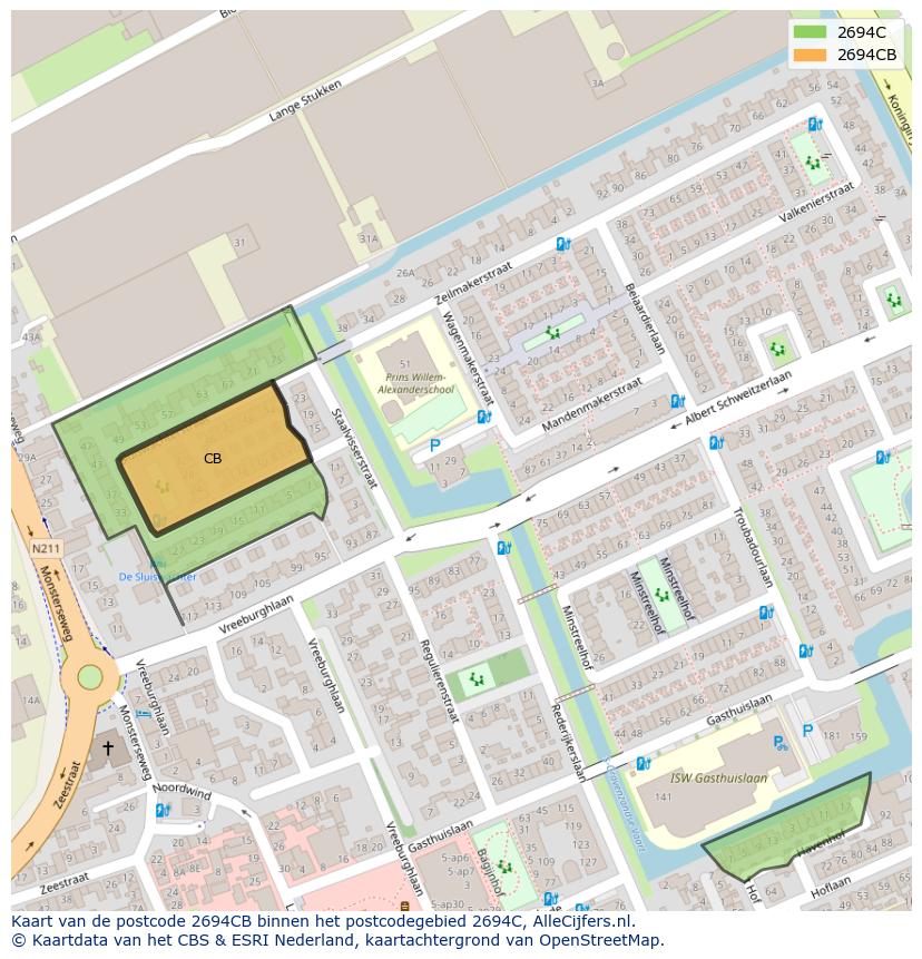 Afbeelding van het postcodegebied 2694 CB op de kaart.