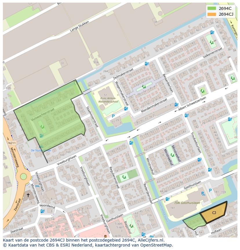 Afbeelding van het postcodegebied 2694 CJ op de kaart.